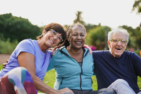 Three seniors enjoying time together outdoors