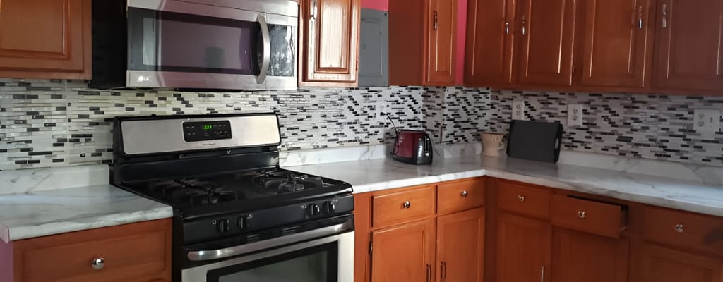 Modern kitchen interior with wooden cabinets