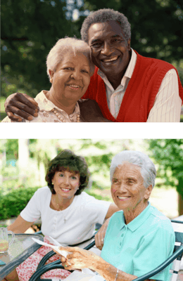 Seniors enjoying outdoors and engaging in activities