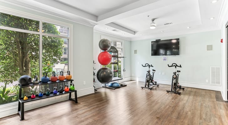 Interior view of a fitness area with exercise equipment