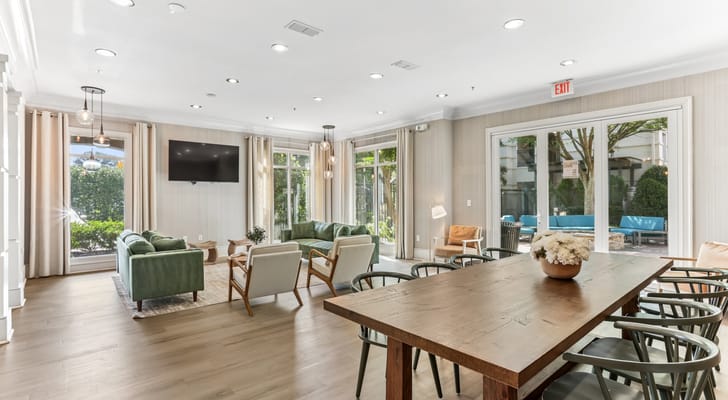 Bright common area with seating and natural light