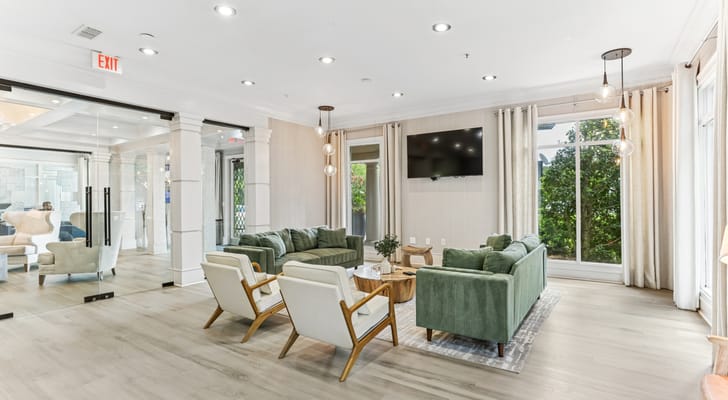 Bright and spacious common area with seating