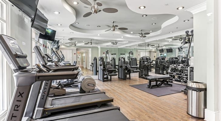 Well-equipped fitness center with exercise machines