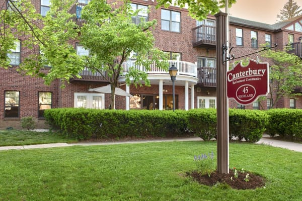 Exterior view of Canterbury building with greenery