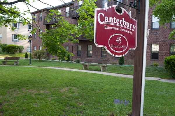 Exterior sign of Canterbury Retirement Community.