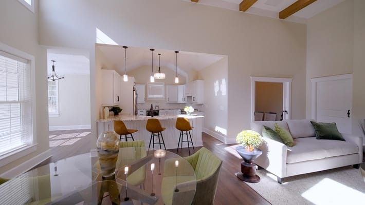 Bright, modern interior of a spacious living area