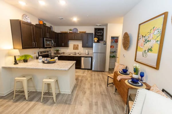 Bright, modern kitchen in assisted living facility
