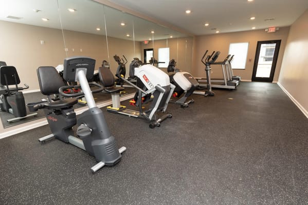 Equipment in the fitness center of Highland Terrace