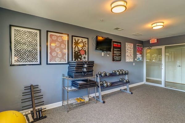 Interior view of a fitness area with equipment