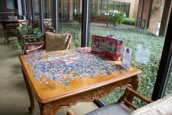 Activity table with a jigsaw puzzle in a common area