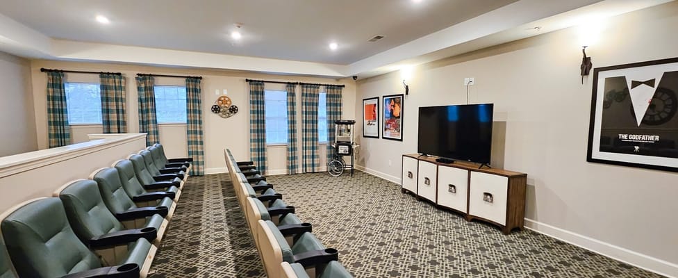 Interior of a common area with seating and decorations