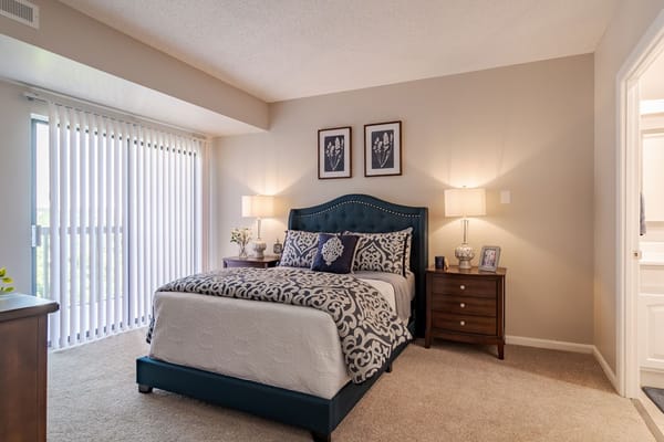 Well-decorated bedroom with a comfortable bed and natural light