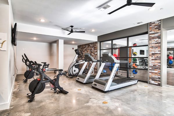 Modern fitness area with exercise equipment