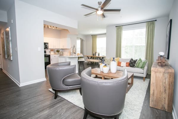 Stylish common area with modern seating and decor