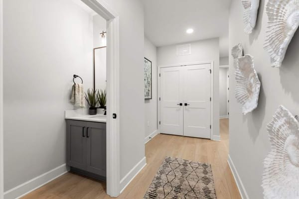 Bright hallway in a modern senior living facility