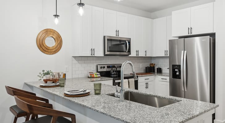 Modern kitchen interior with granite countertops