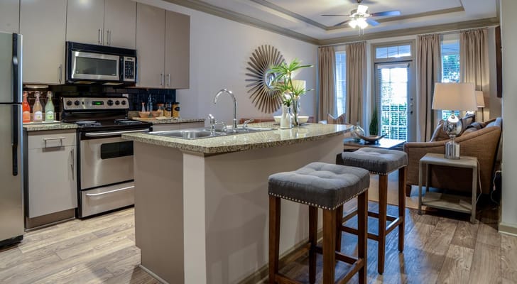 Modern kitchen area in a bright living space