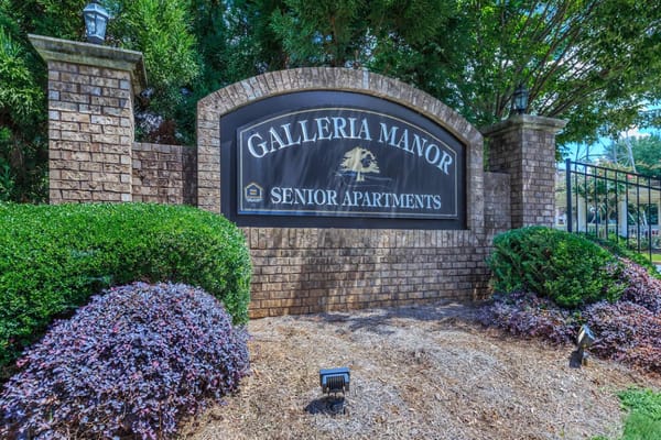 Exterior sign for Galleria Manor Senior Apartments