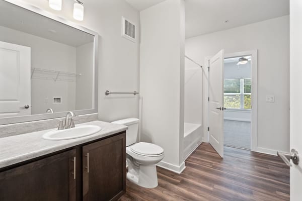 Bright, clean bathroom in a senior apartment