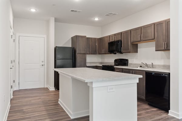 Modern kitchen interior with appliances and counters
