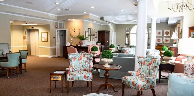 Interior lounge area with comfortable seating and decor