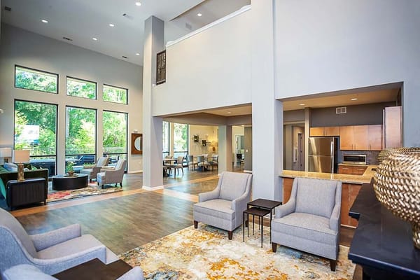 Bright interior of a lounge area with seating