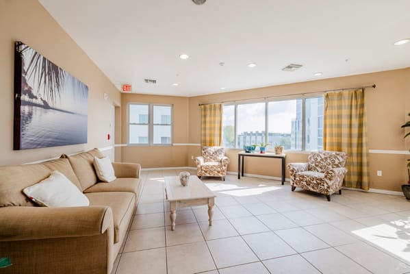 Bright common area with comfortable seating