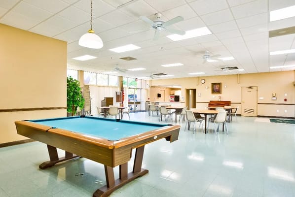 Pool table in a spacious game room