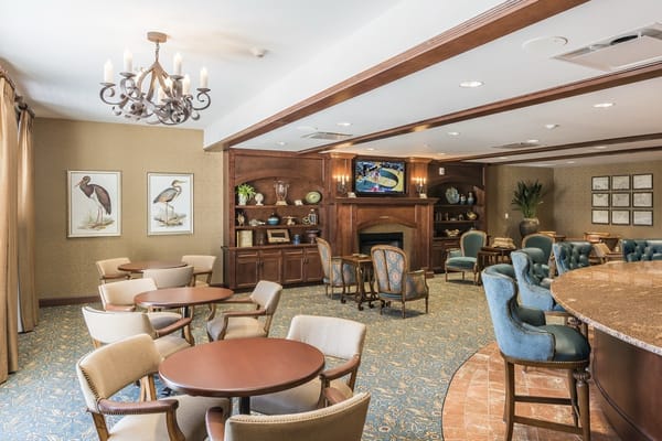 Common area with seating and artwork