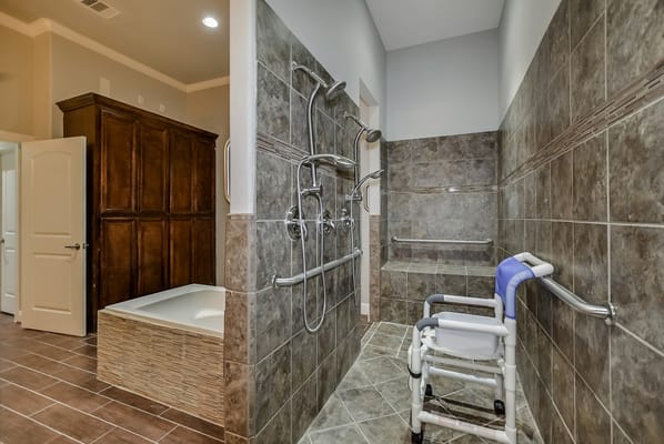 Spacious accessible bathroom with safety features