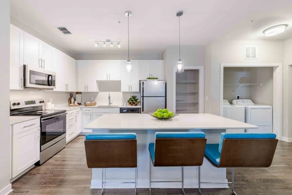 Modern kitchen with island and sitting area