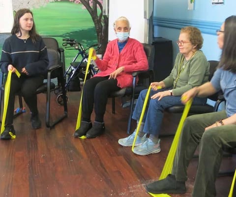 Residents participating in a group exercise activity