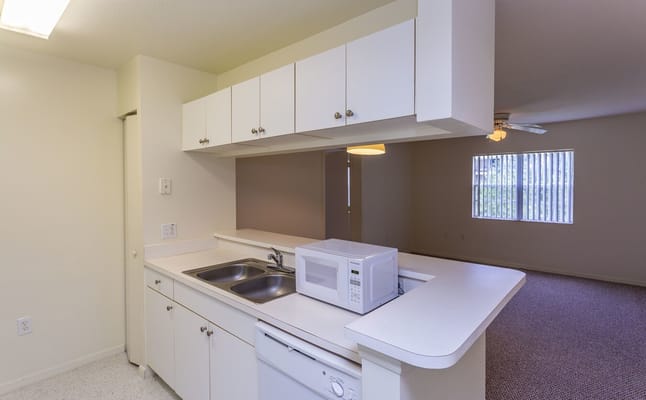 Interior view of a kitchenette in a resident's room