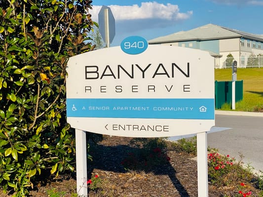 Signage for Banyan Reserve Senior Apartments entrance