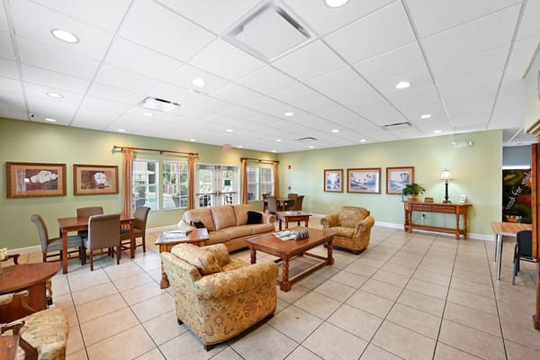 Common area with seating and artwork