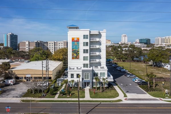 Aerial view of the Madison Point Apartments building