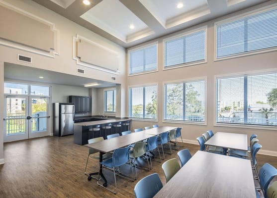 Bright and spacious common area with large windows