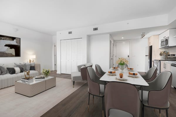 Modern interior of a living space with dining area