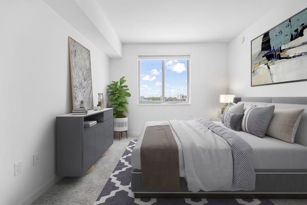 Stylish bedroom in a modern assisted living facility