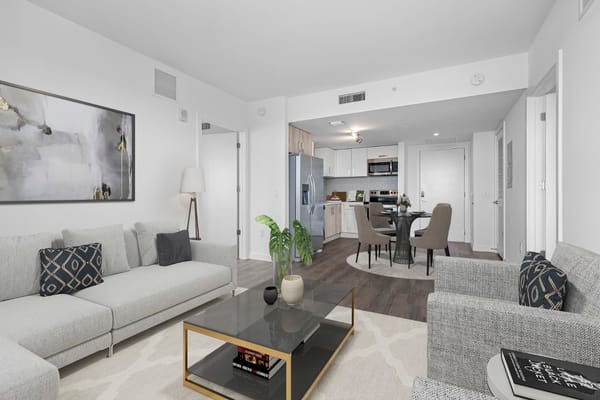 Modern living room in a senior facility apartment
