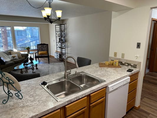 Modern interior view of a facility apartment kitchen