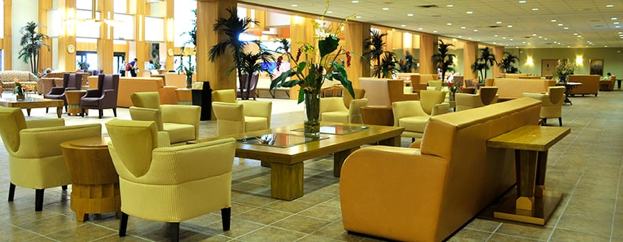Common area of a nursing home with seating arrangements