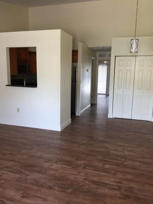 An interior view of a spacious apartment unit