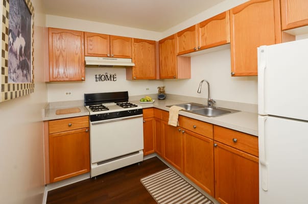 Updated kitchen interior with modern appliances