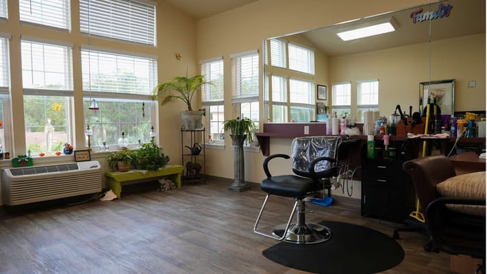 Interior view of a salon area with hairdressing equipment
