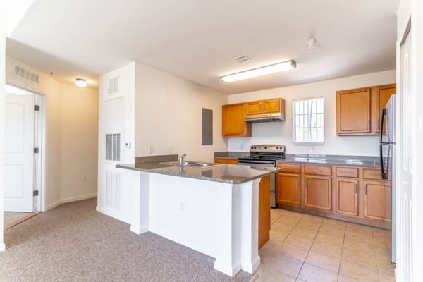 Interior view of a kitchen in a senior apartment
