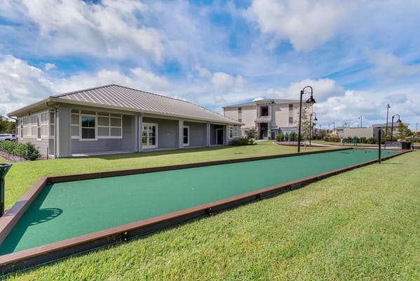 Outdoor bocce ball court at a senior living facility