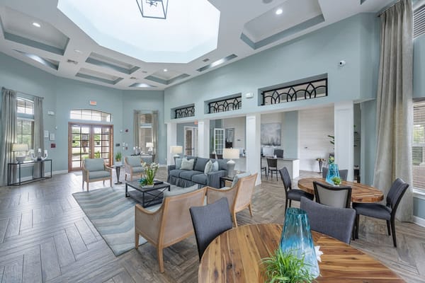 Bright and welcoming common area with seating