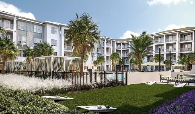 Outdoor view of a modern senior living facility