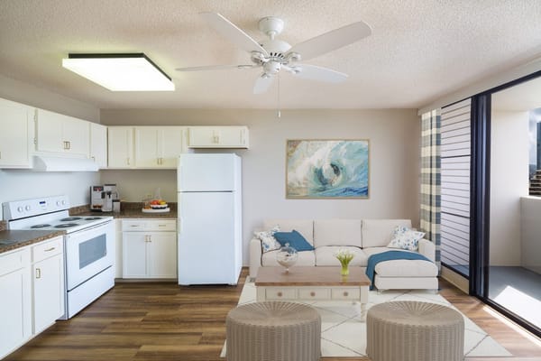 Bright cozy living room in a senior living space